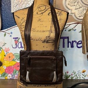 RENATO ANGI BROWN LEATHER VINTAGE DOUBLE STRAP BAG